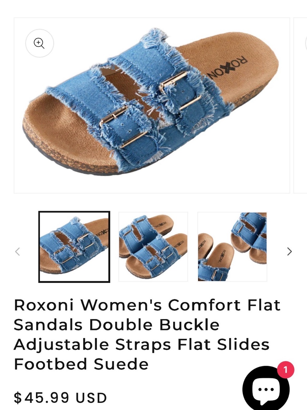 Roxoni Women's Blue Denim Double-Buckle Slide Sandals